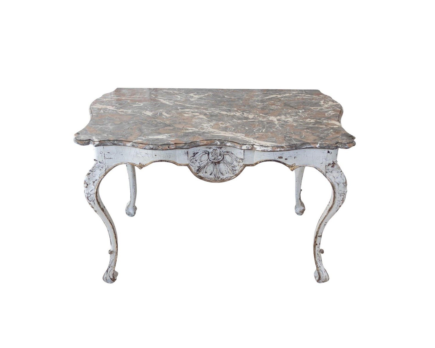 Italian 18th Century Painted Console Table with Shaped Breccia Marble Top