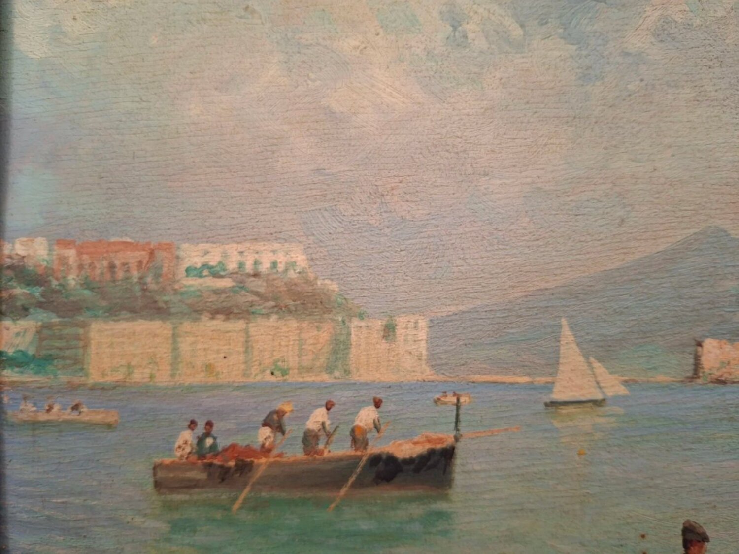 Neapolitan Marina with Vesuvius, Oil on Panel, 20th Century - JAA