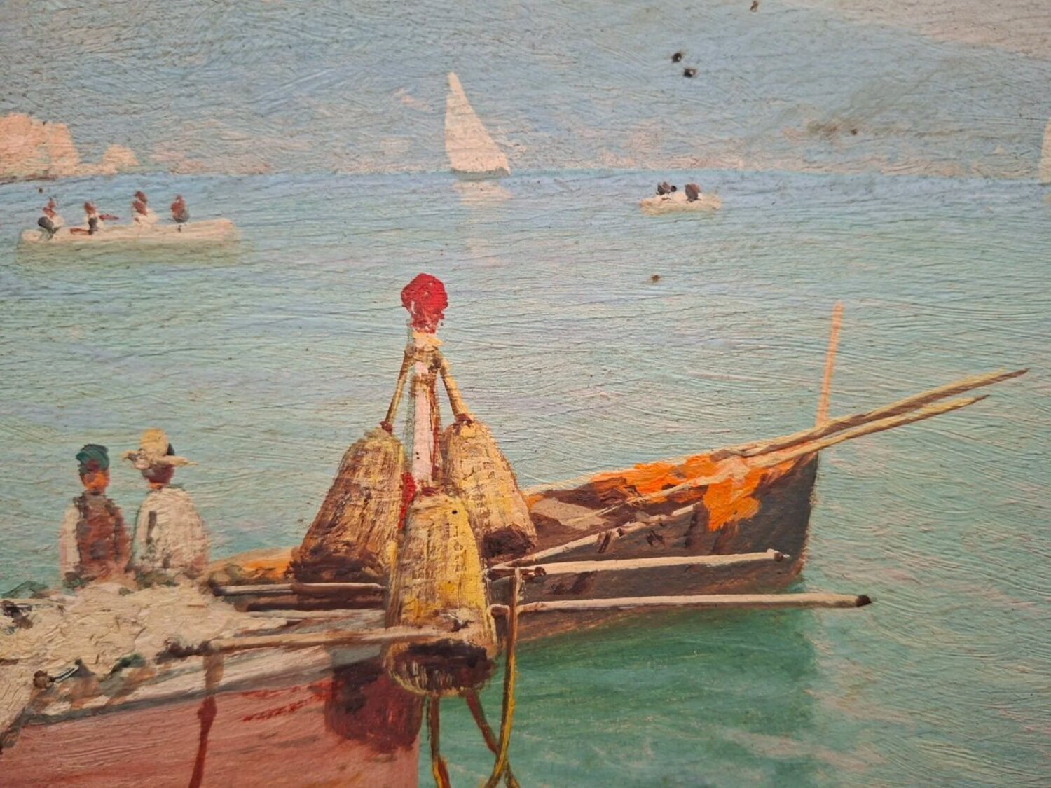 Neapolitan Marina with Vesuvius, Oil on Panel, 20th Century - JAA