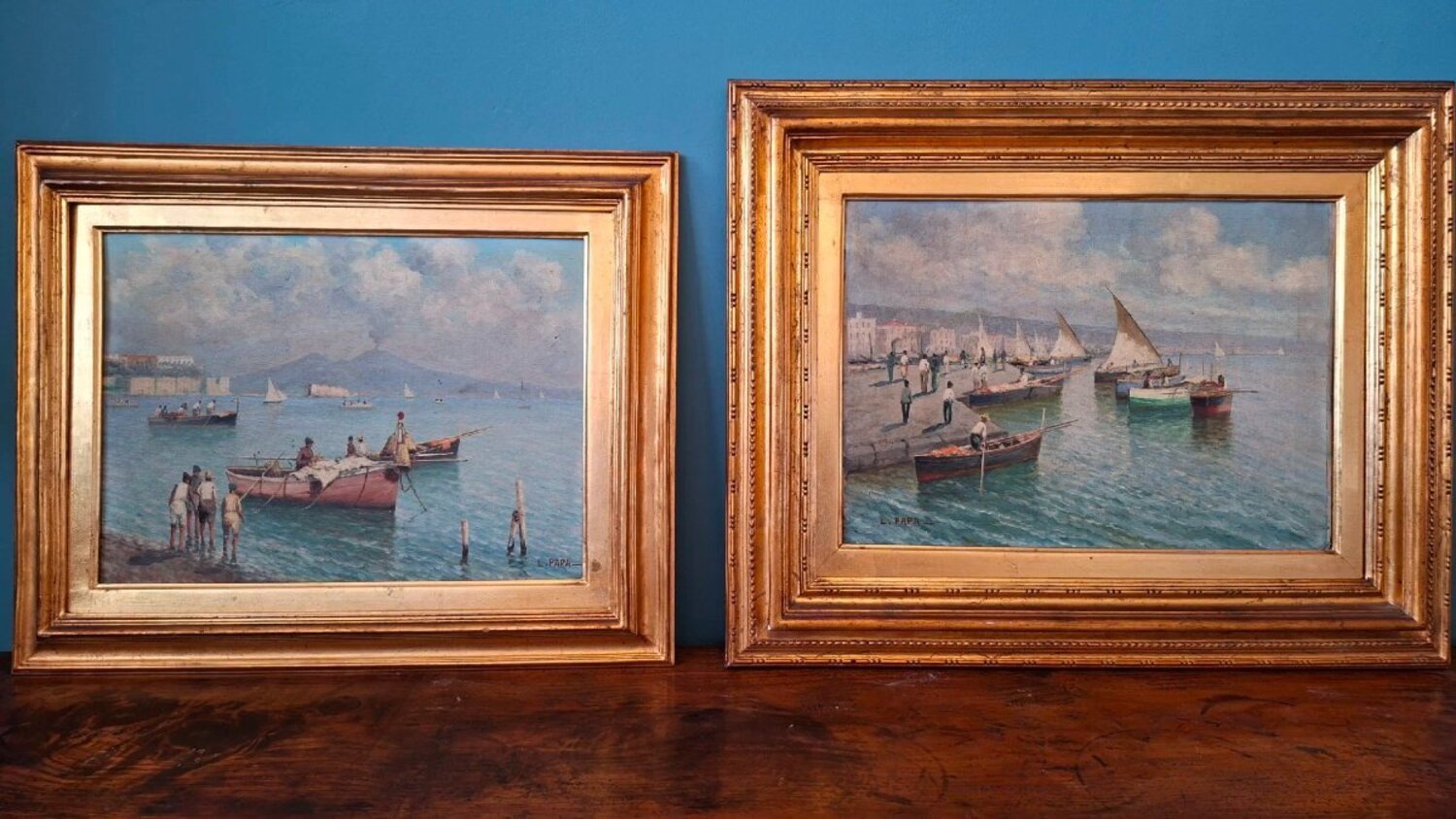 Neapolitan Marina with Vesuvius, Oil on Panel, 20th Century - JAA