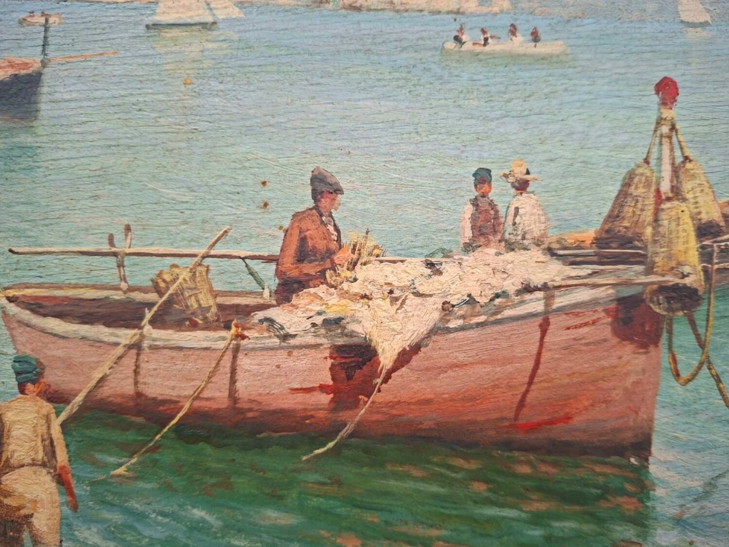 Neapolitan Marina with Vesuvius, Oil on Panel, 20th Century - JAA