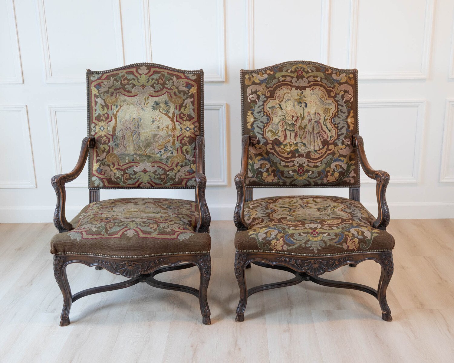 Pair of 19th Century French Walnut Regence Style Armchairs - JAA