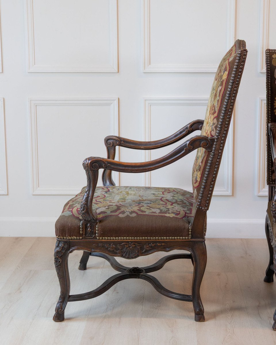 Pair of 19th Century French Walnut Regence Style Armchairs - JAA