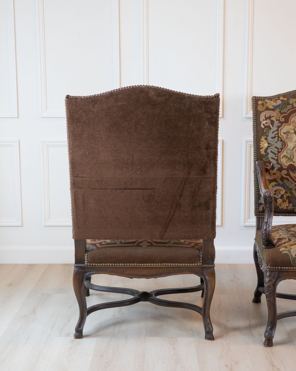 Pair of 19th Century French Walnut Regence Style Armchairs - JAA