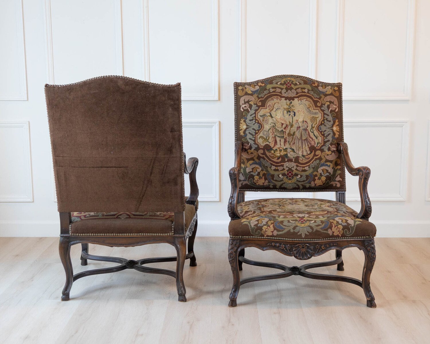 Pair of 19th Century French Walnut Regence Style Armchairs - JAA