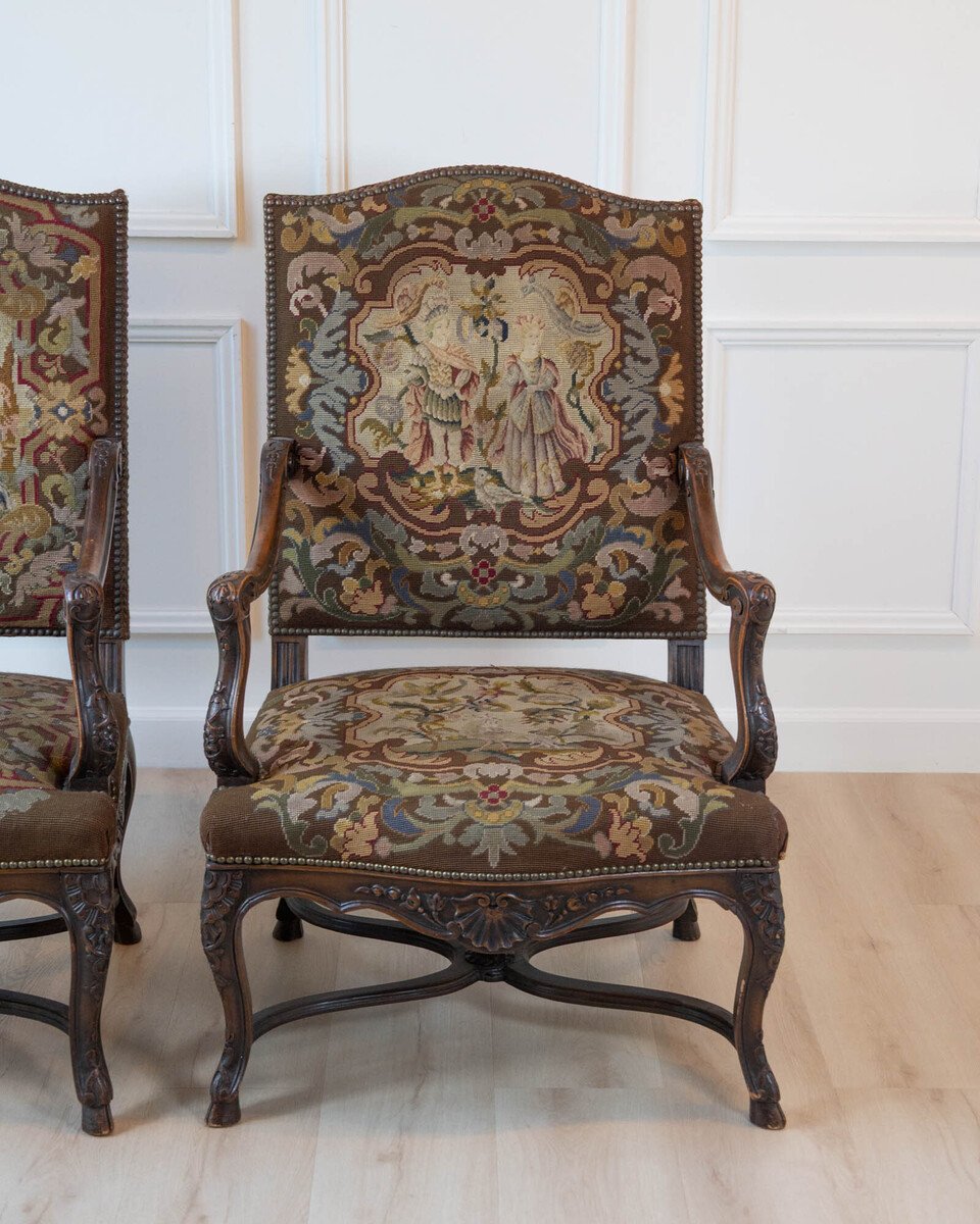 Pair of 19th Century French Walnut Regence Style Armchairs - JAA