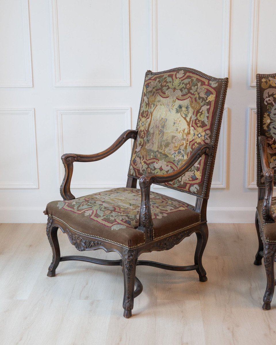 Pair of 19th Century French Walnut Regence Style Armchairs - JAA