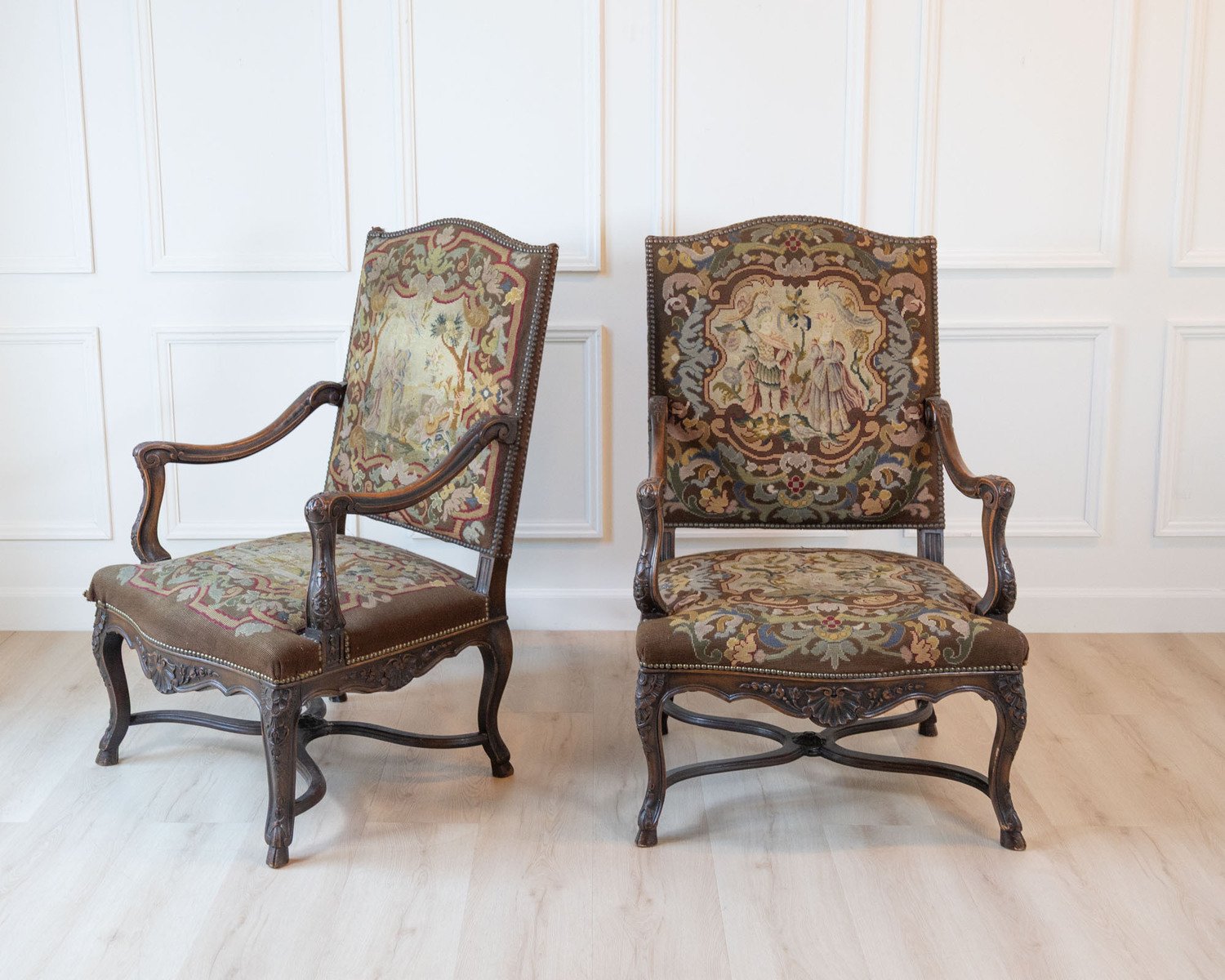 Pair of 19th Century French Walnut Regence Style Armchairs - JAA