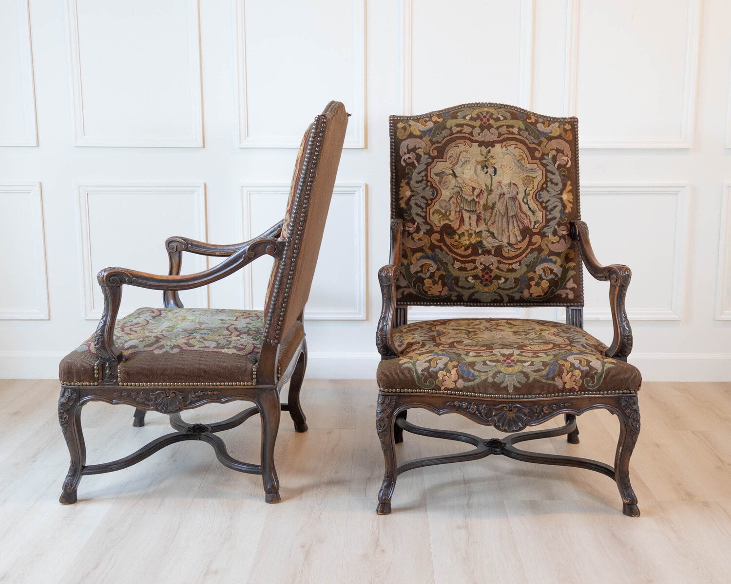Pair of 19th Century French Walnut Regence Style Armchairs - JAA