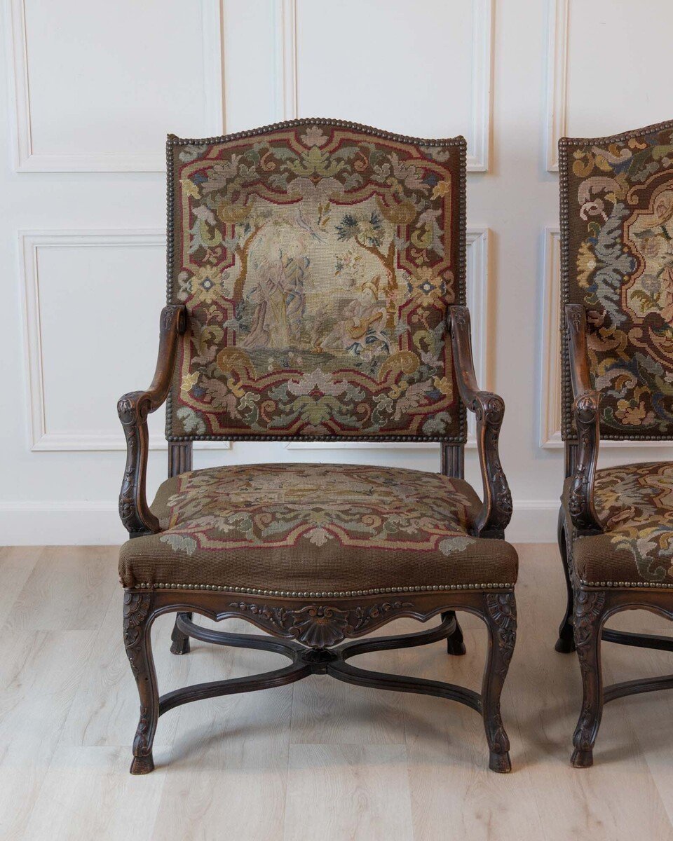 Pair of 19th Century French Walnut Regence Style Armchairs - JAA