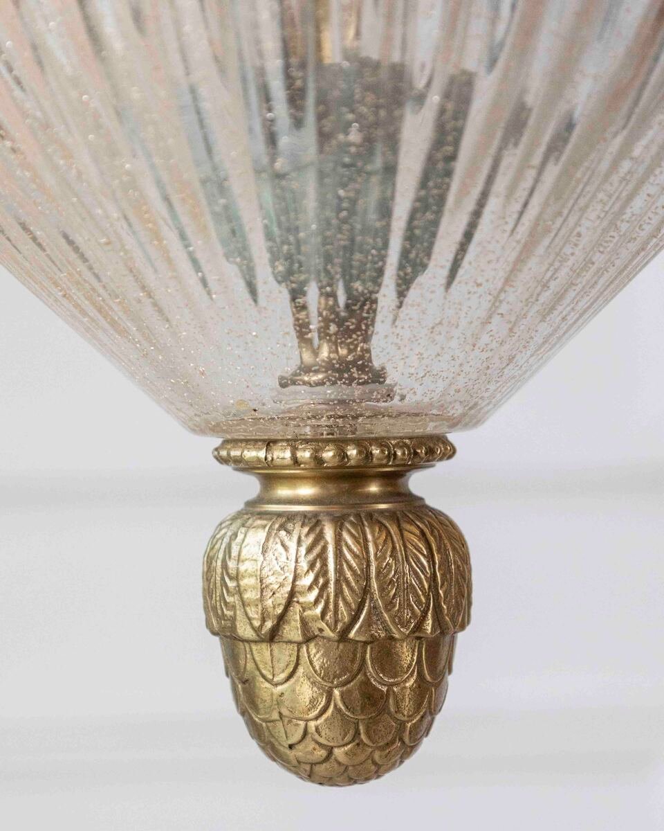On Hold - Vintage Green Painted Wrought Iron Lantern with Blown Glass Bowl - JAA