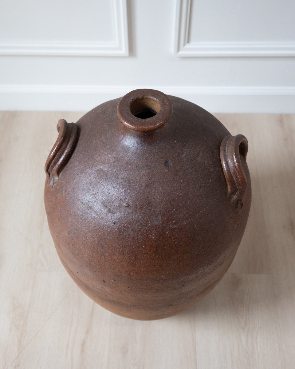19th Century French Glazed Stoneware Jar with Two Handles - JAA
