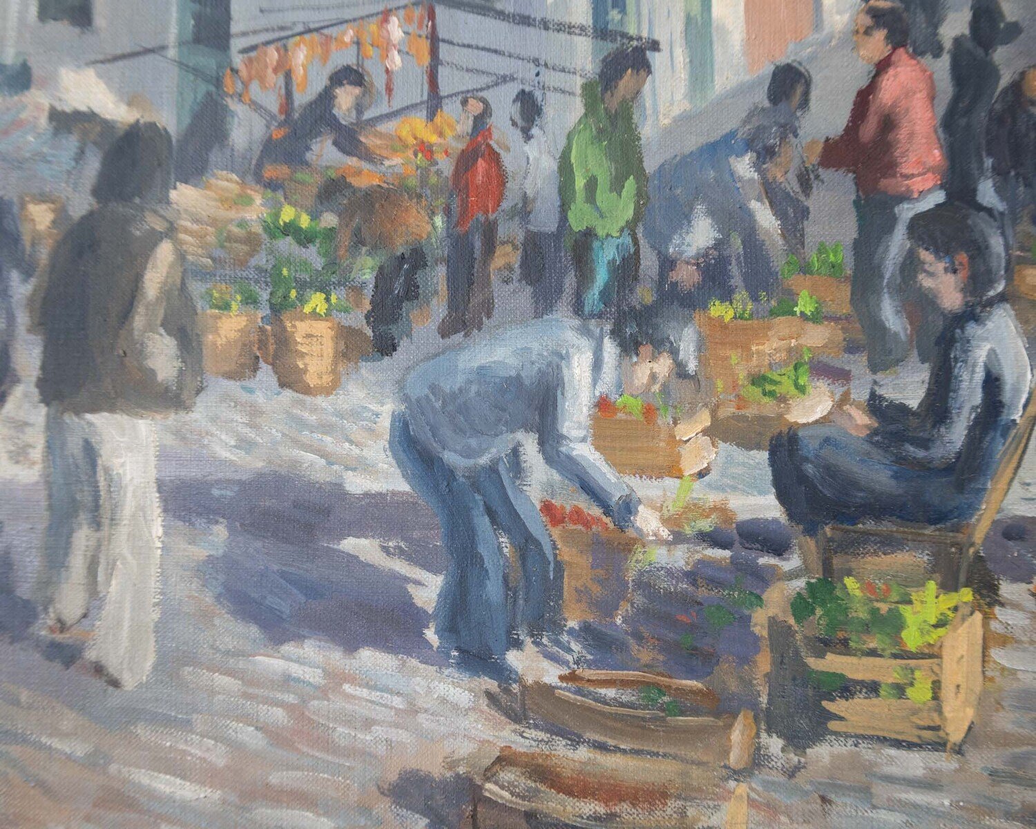 Flower Market Under the Plane Trees, Oil on Canvas, Dated 1976 - JAA