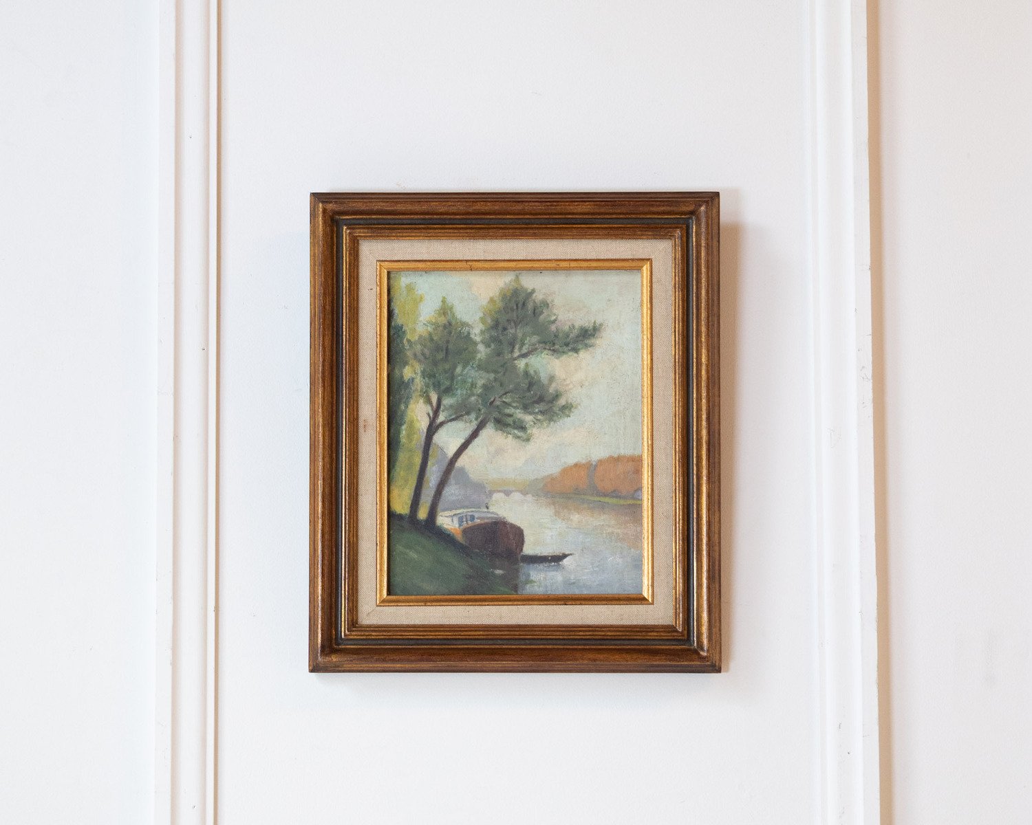 River Barge, Oil on Board, French School, 20th Century - JAA