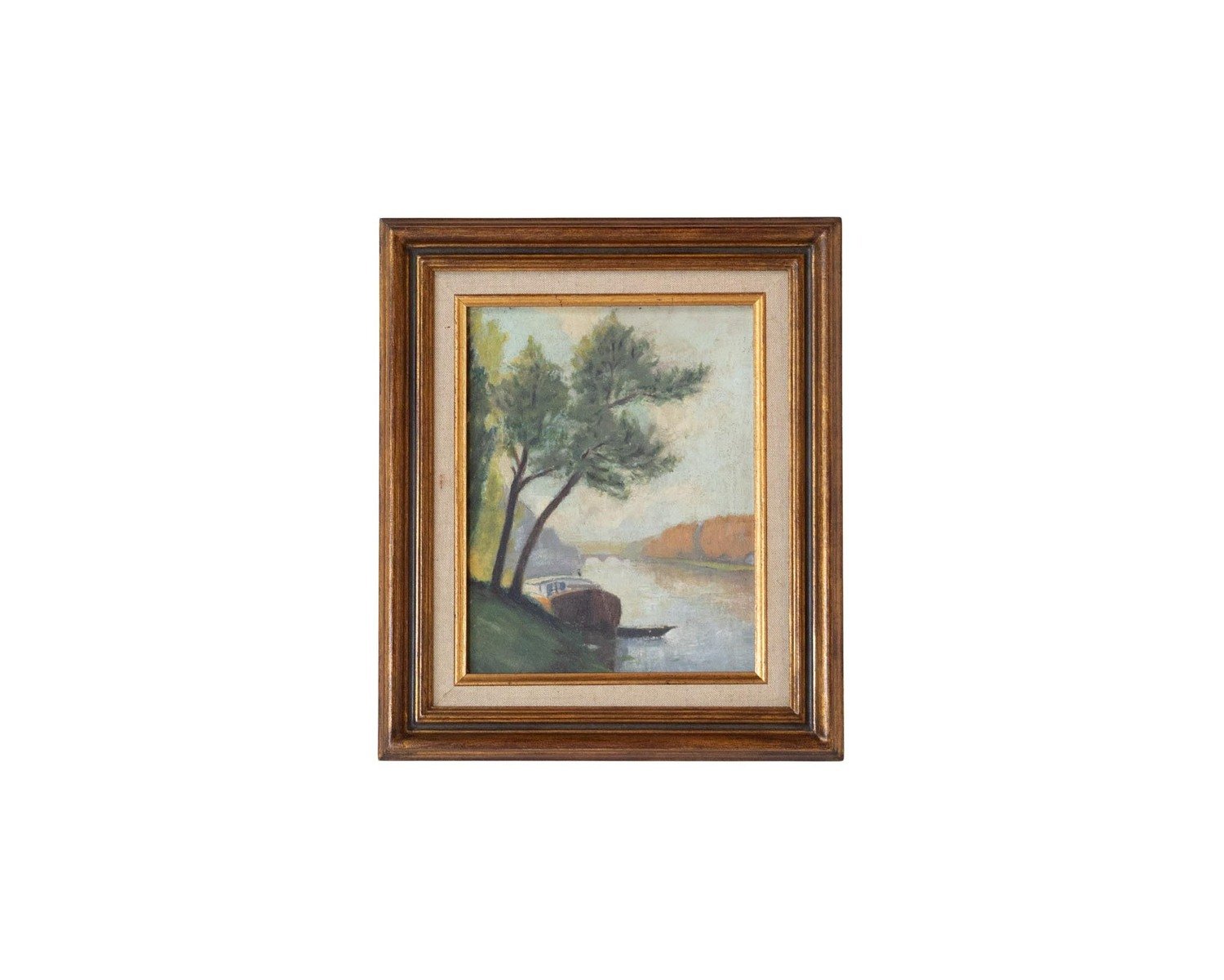 River Barge, Oil on Board, French School, 20th Century