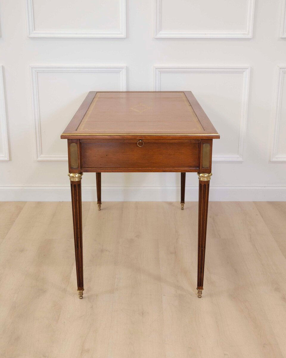 French 20th Century Louis XVI Style Mahogany Flat Desk - JAA