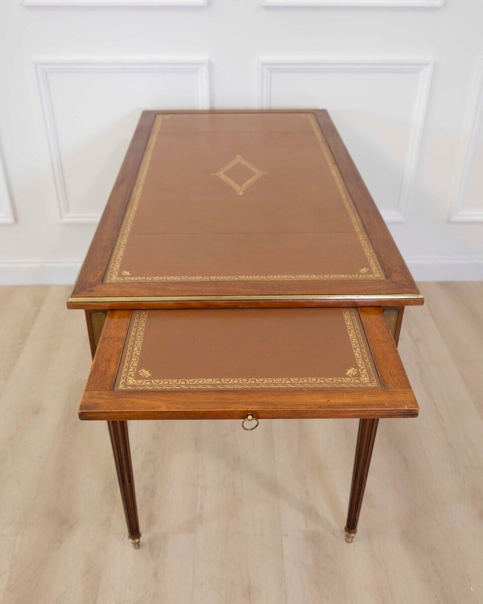 French 20th Century Louis XVI Style Mahogany Flat Desk - JAA