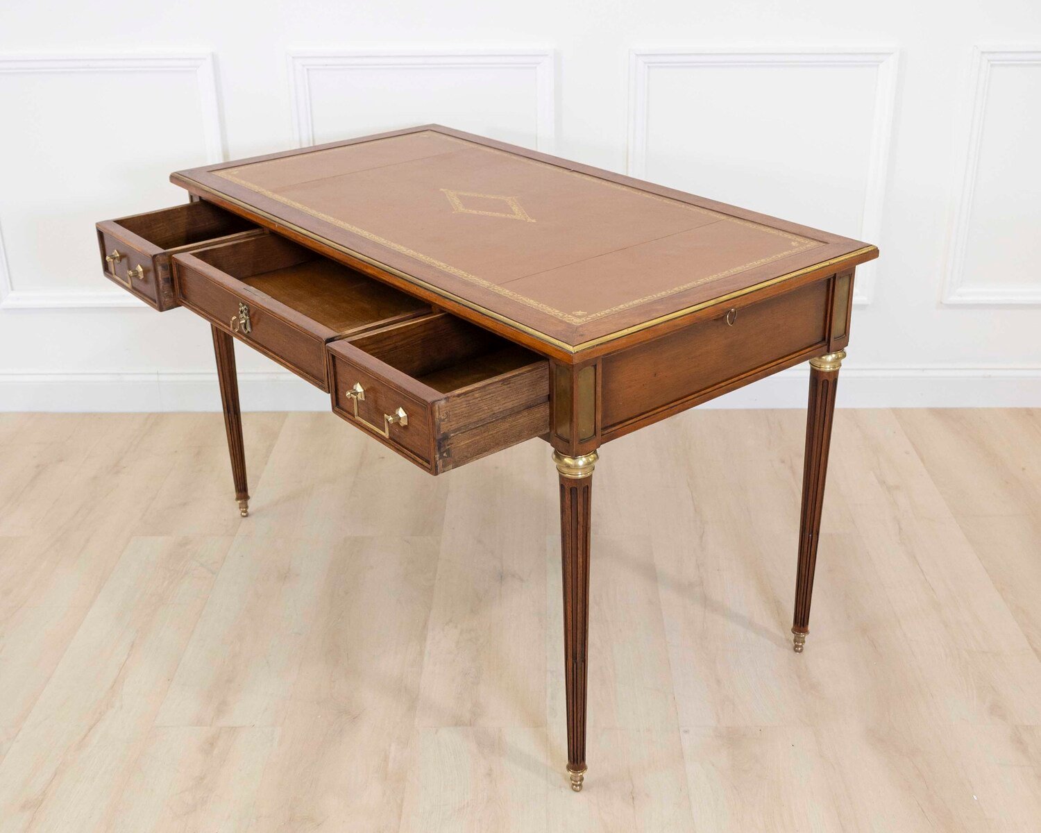 French 20th Century Louis XVI Style Mahogany Flat Desk - JAA