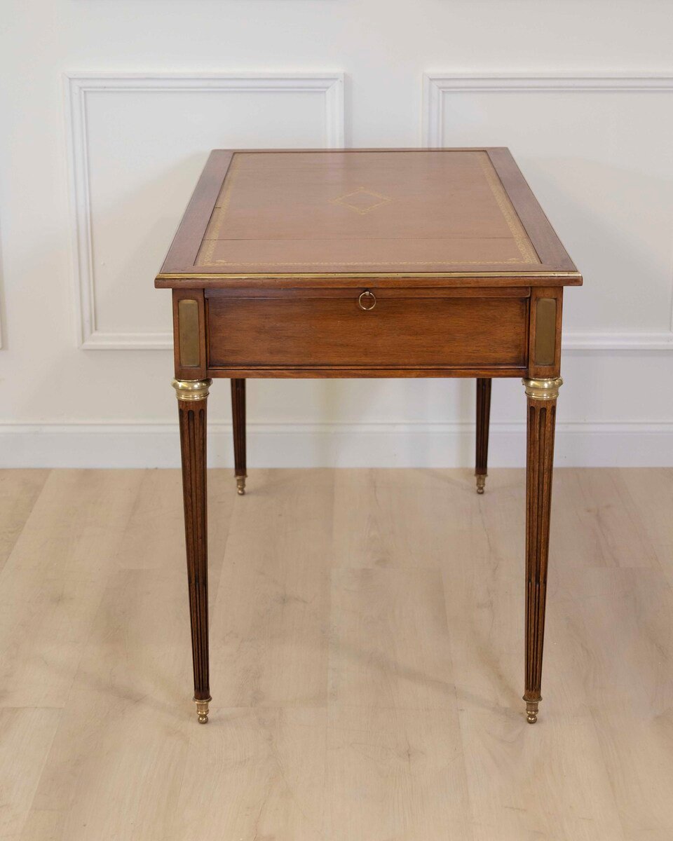 French 20th Century Louis XVI Style Mahogany Flat Desk - JAA