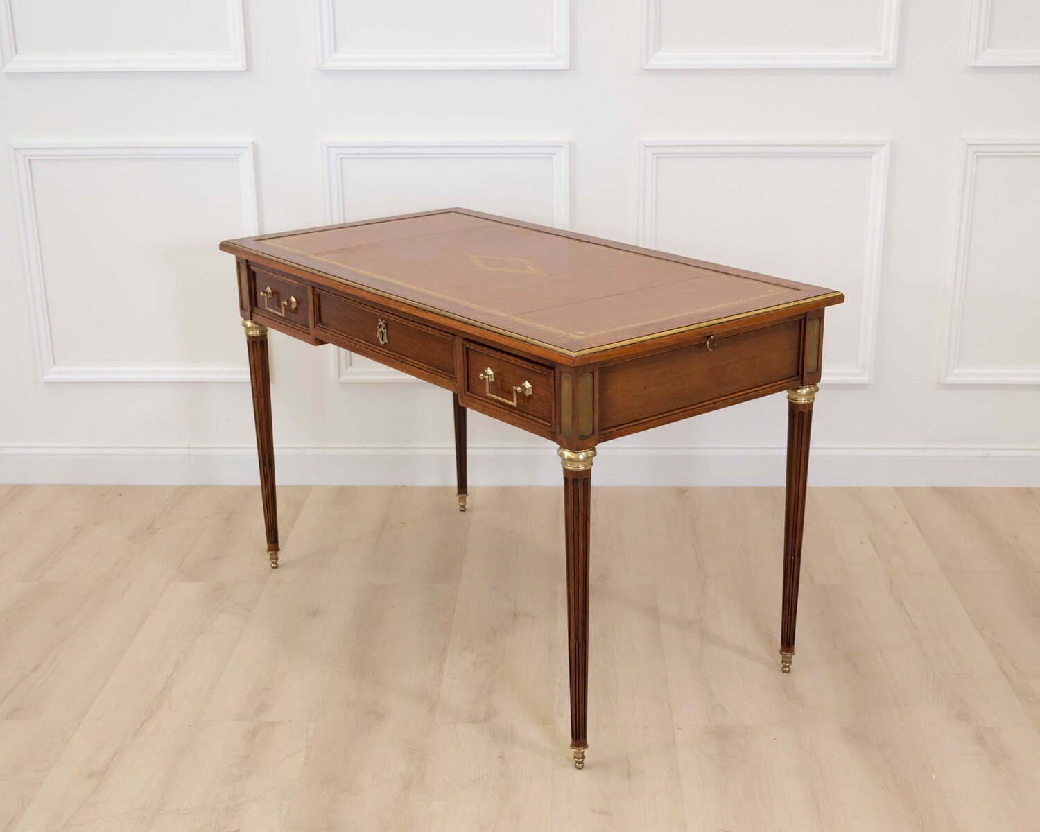French 20th Century Louis XVI Style Mahogany Flat Desk - JAA