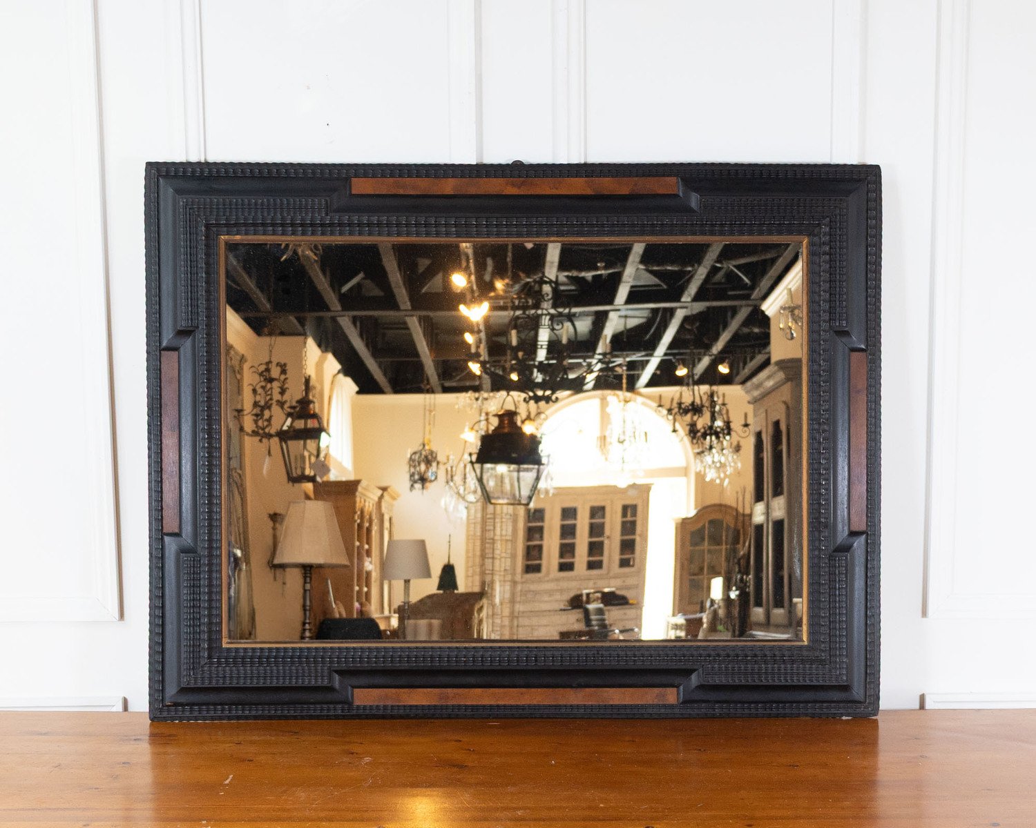 Large 19th Century Italian Ebonized and Faux Tortoiseshell Mirror - JAA