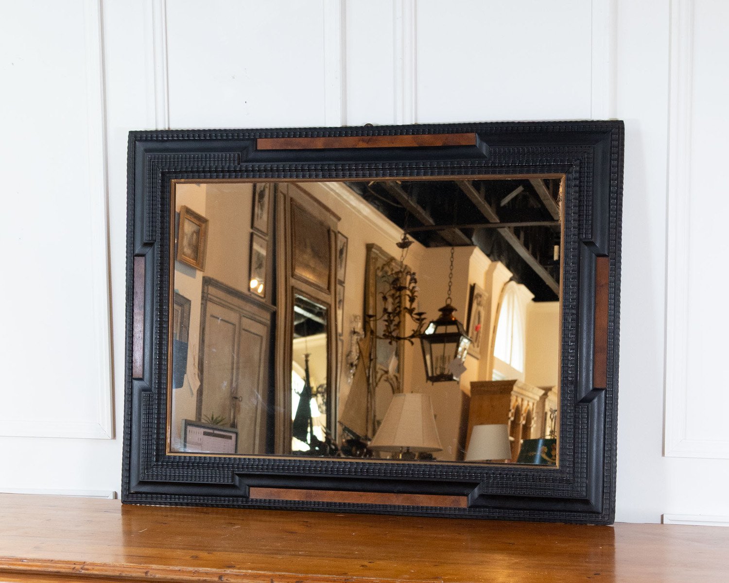 Large 19th Century Italian Ebonized and Faux Tortoiseshell Mirror - JAA