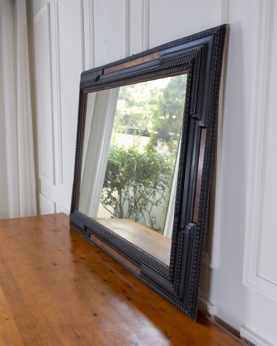 Large 19th Century Italian Ebonized and Faux Tortoiseshell Mirror - JAA