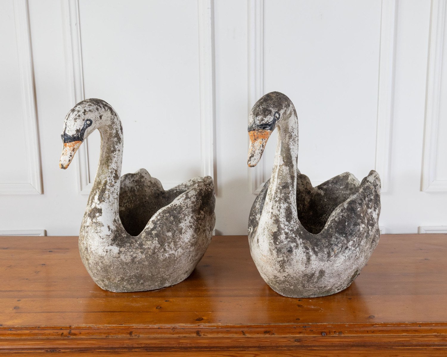 Pair of English Cast Stone Swan Planters, circa 1950 - JAA