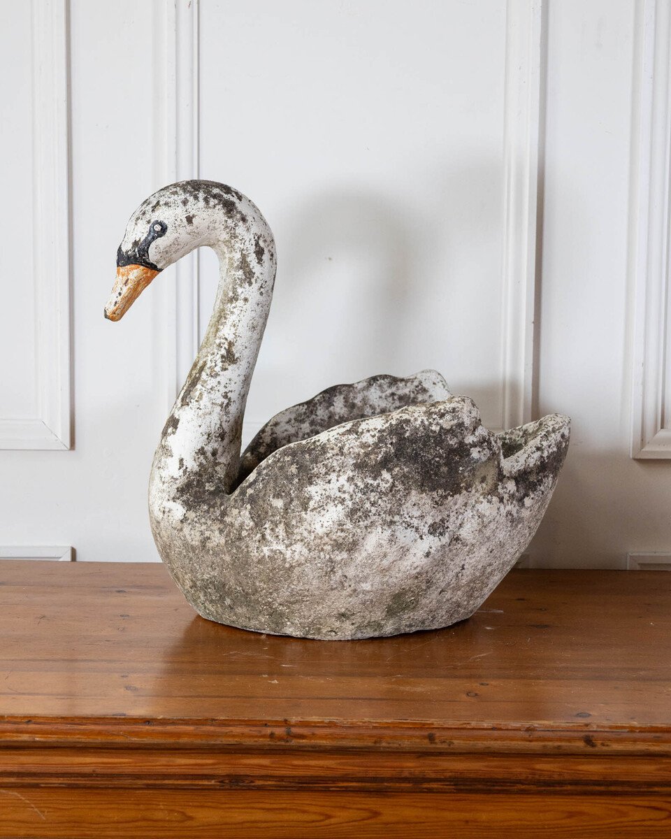 Pair of English Cast Stone Swan Planters, circa 1950 - JAA