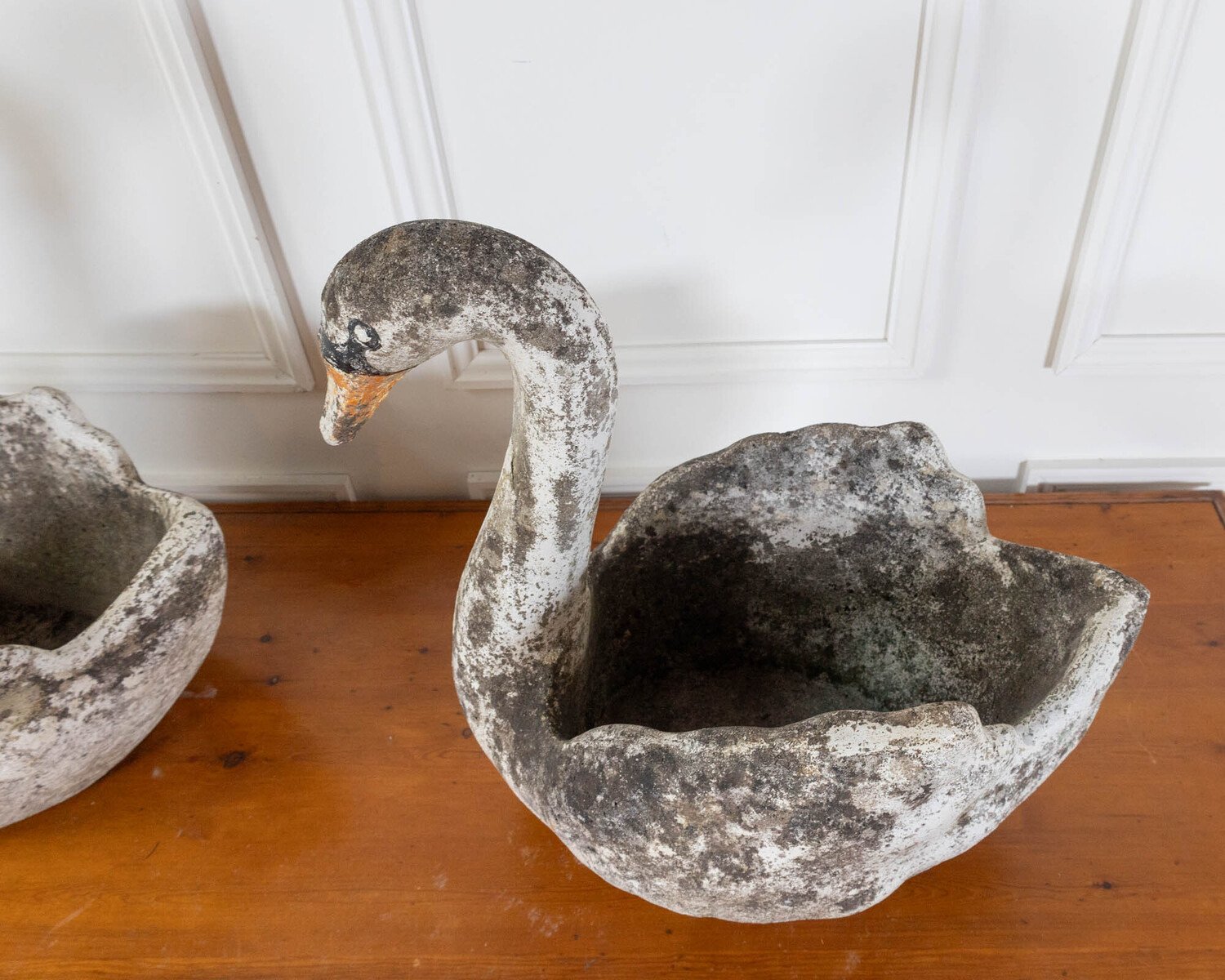 Pair of English Cast Stone Swan Planters, circa 1950 - JAA