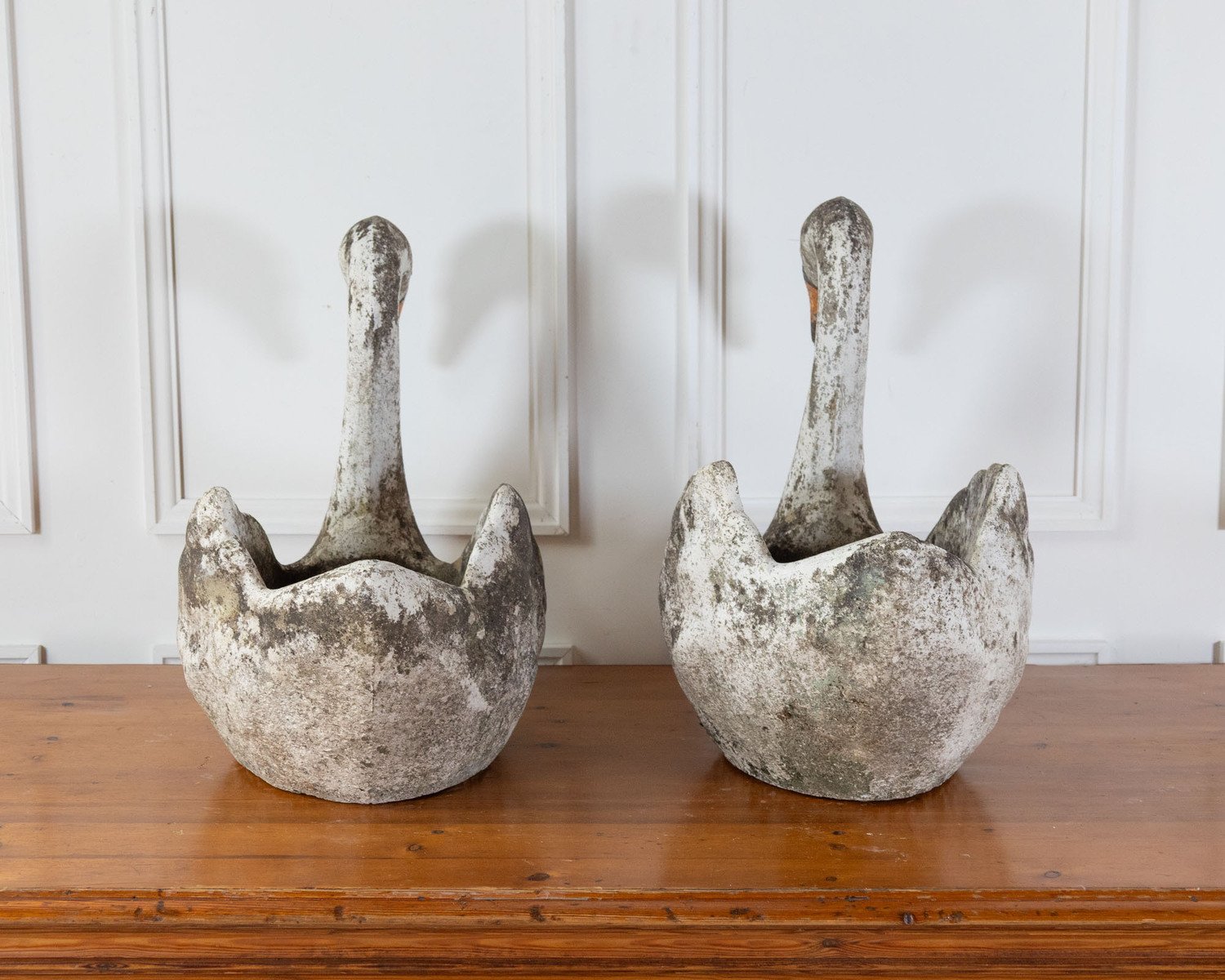 Pair of English Cast Stone Swan Planters, circa 1950 - JAA