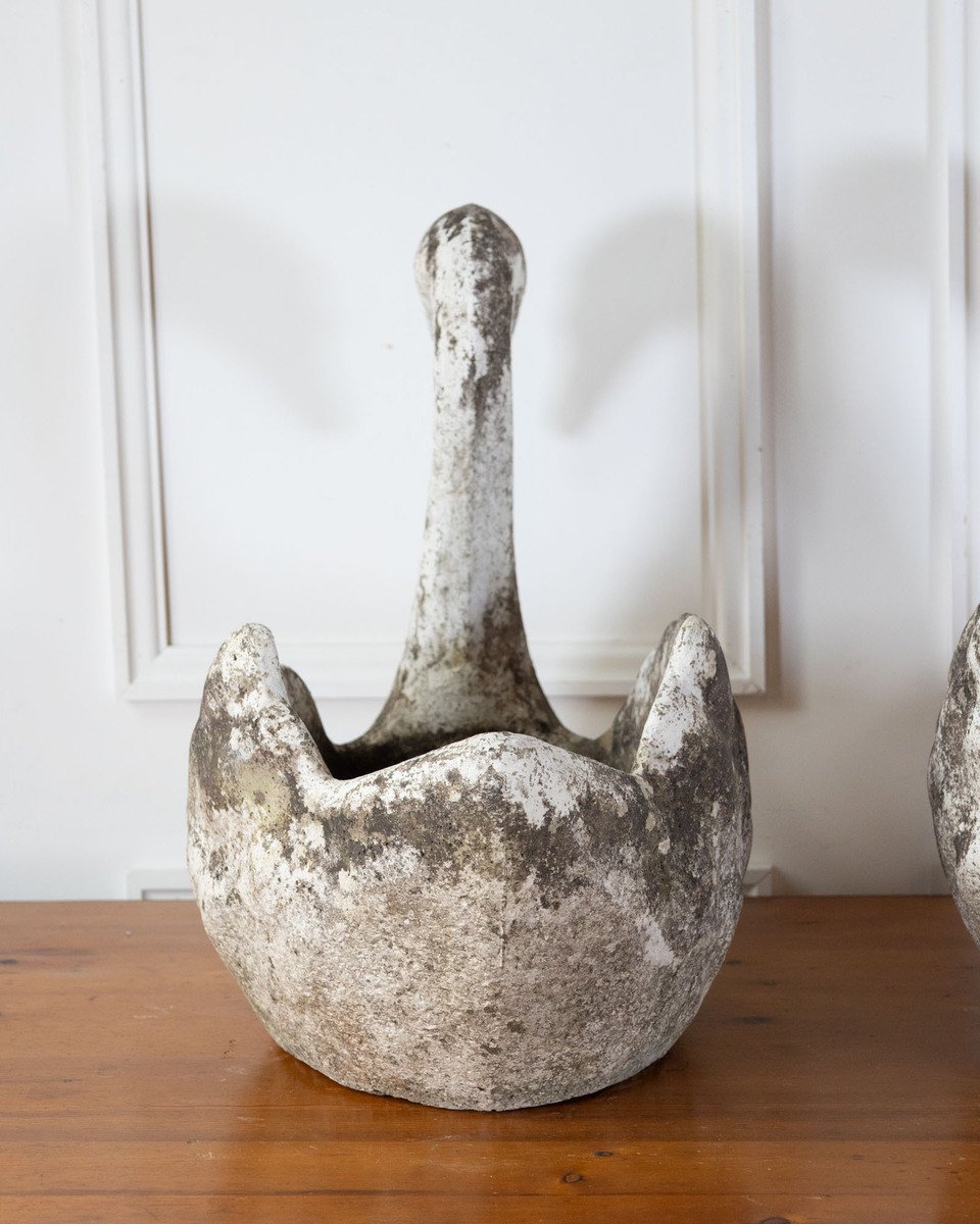 Pair of English Cast Stone Swan Planters, circa 1950 - JAA