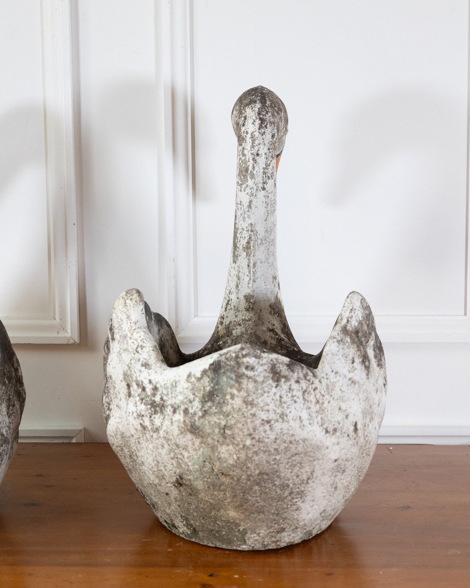 Pair of English Cast Stone Swan Planters, circa 1950 - JAA