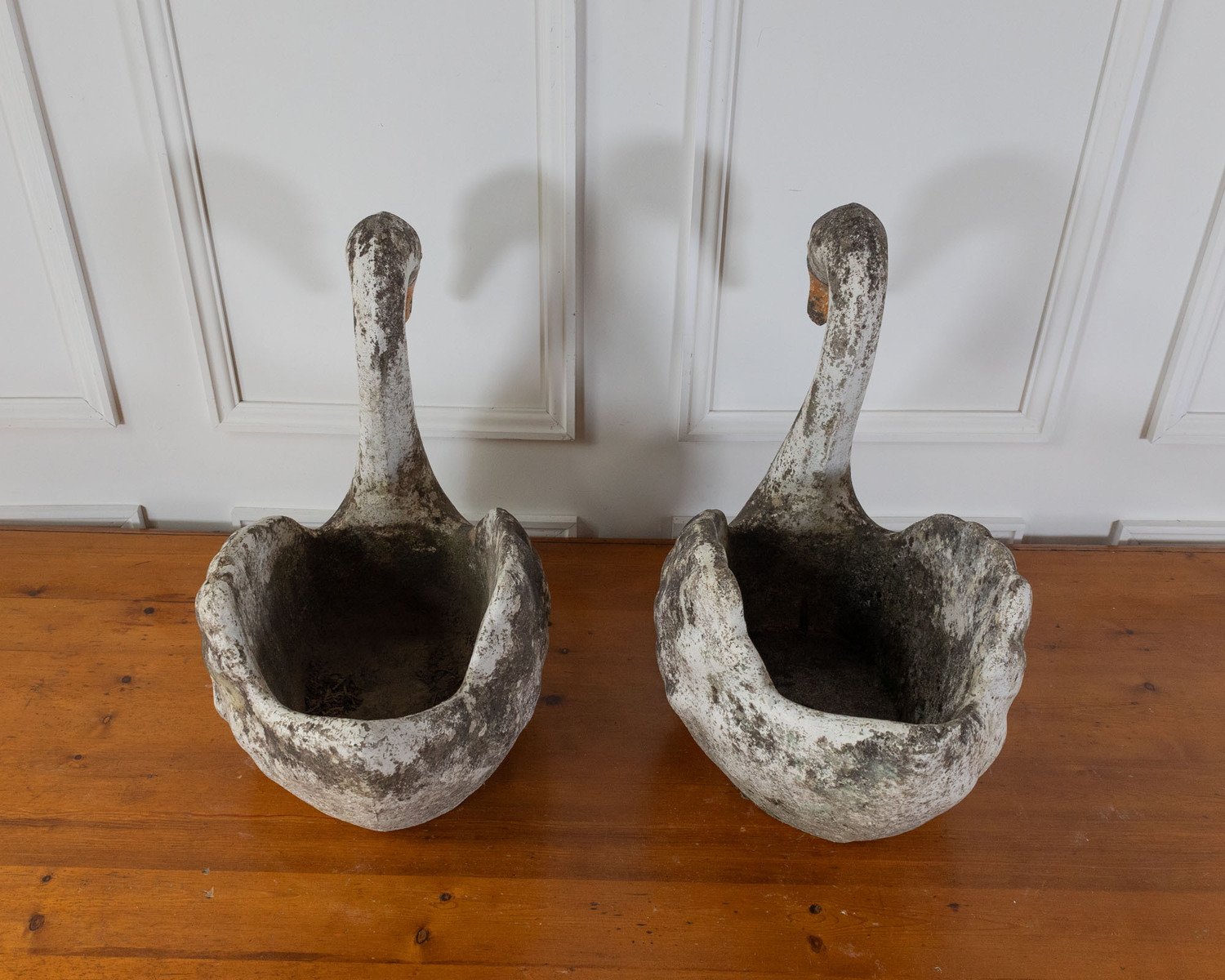 Pair of English Cast Stone Swan Planters, circa 1950 - JAA