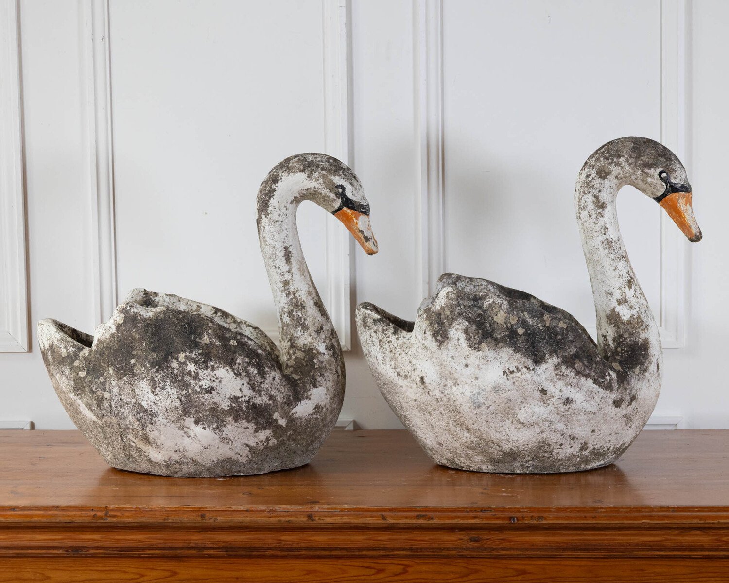 Pair of English Cast Stone Swan Planters, circa 1950 - JAA