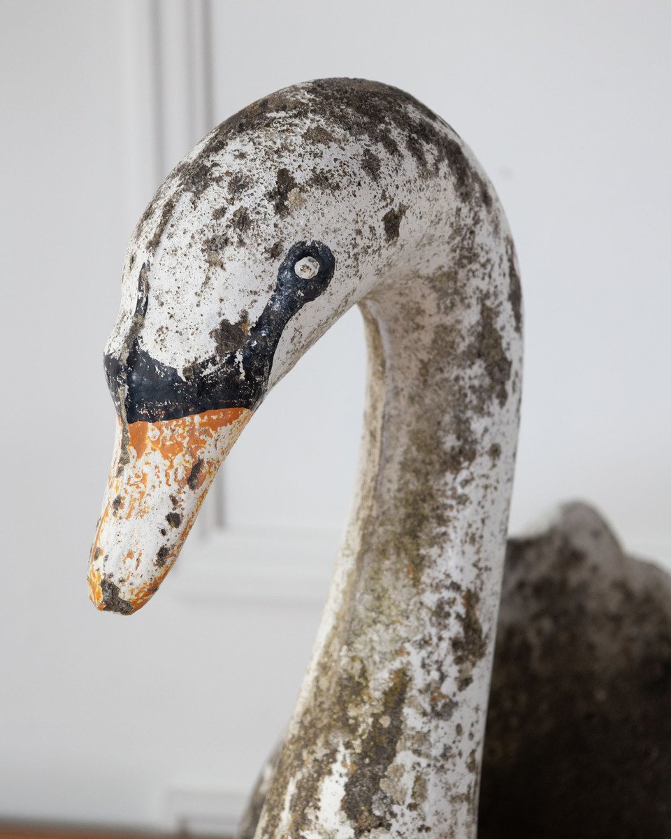 Pair of English Cast Stone Swan Planters, circa 1950 - JAA