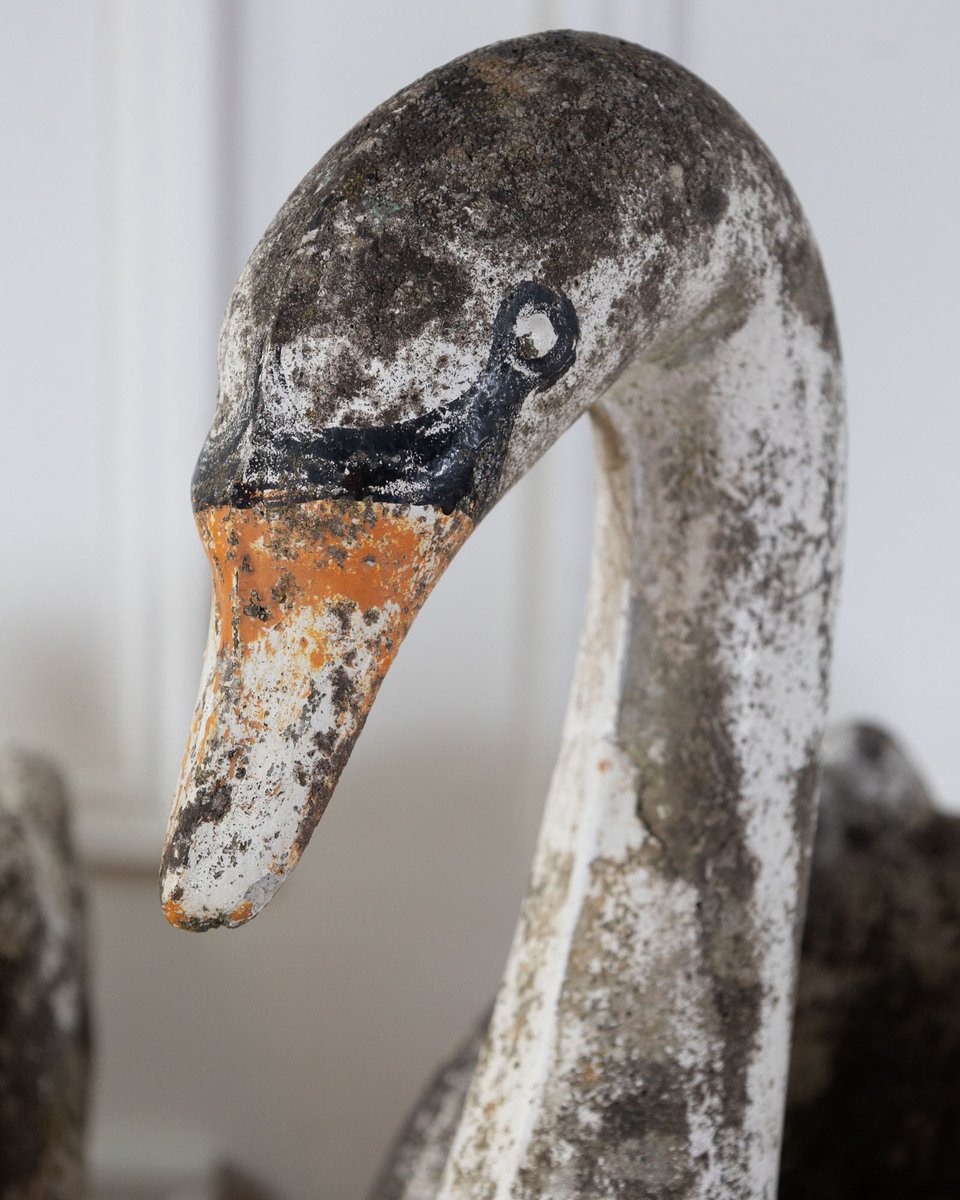 Pair of English Cast Stone Swan Planters, circa 1950 - JAA