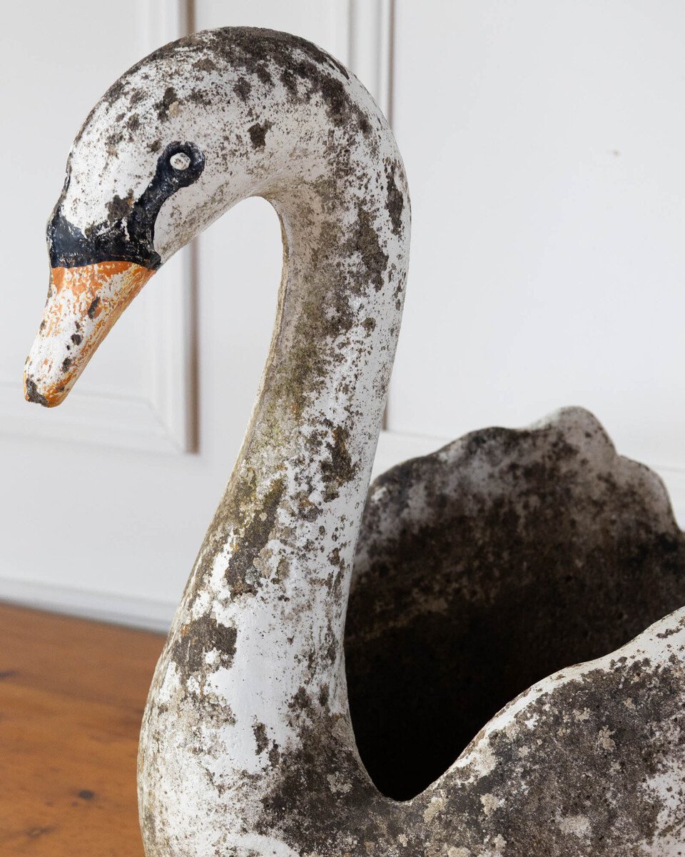 Pair of English Cast Stone Swan Planters, circa 1950 - JAA