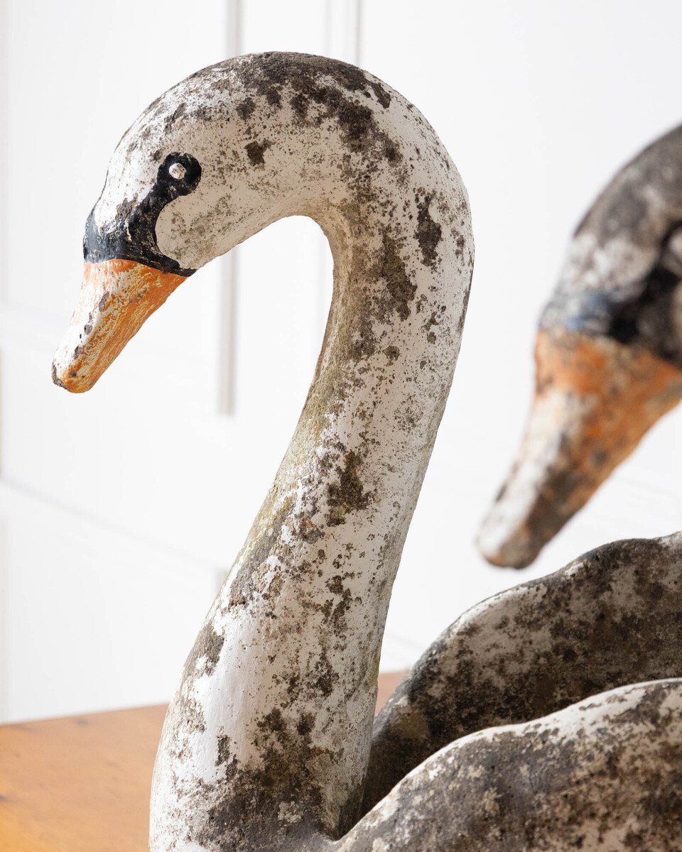 Pair of English Cast Stone Swan Planters, circa 1950 - JAA