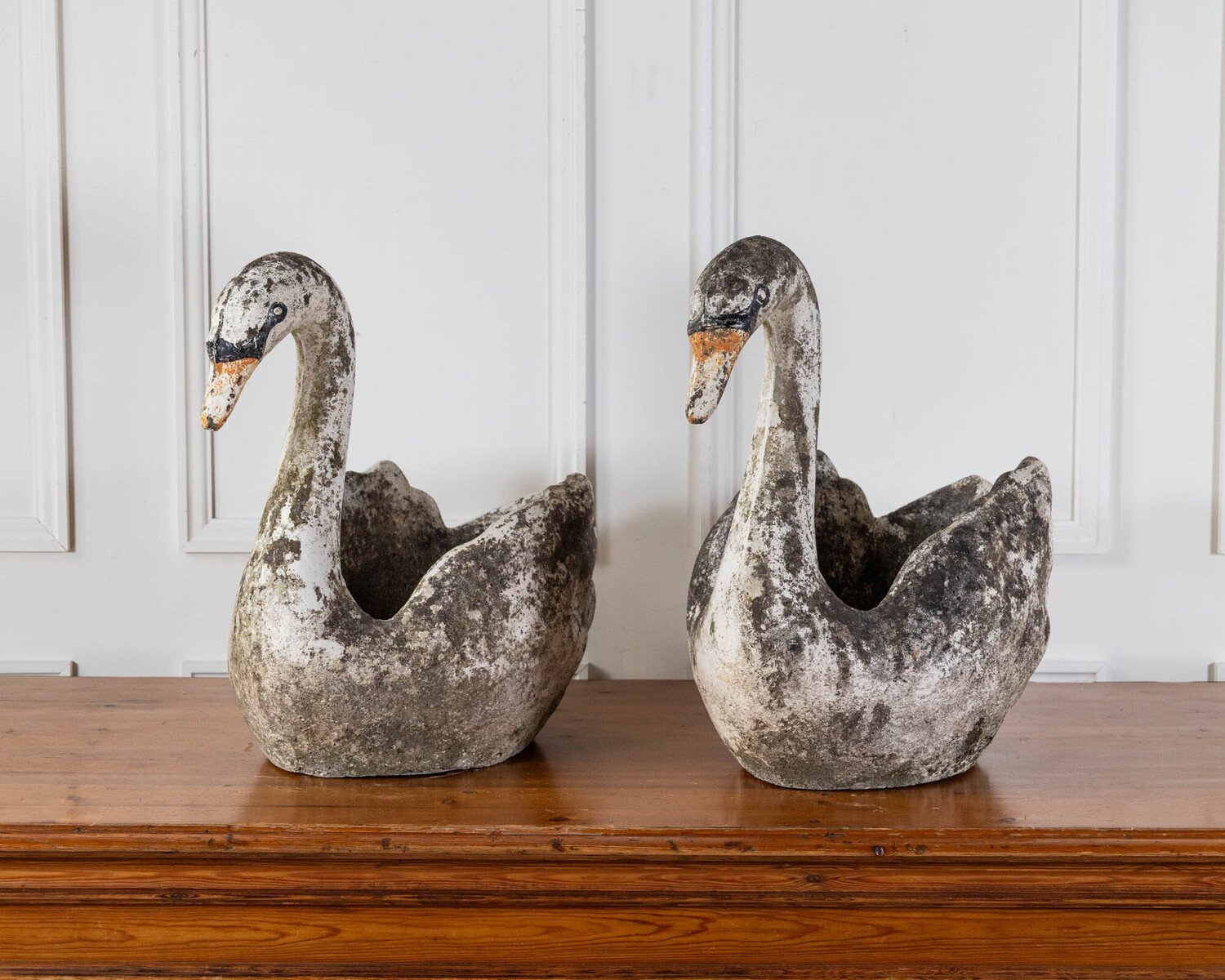 Pair of English Cast Stone Swan Planters, circa 1950 - JAA
