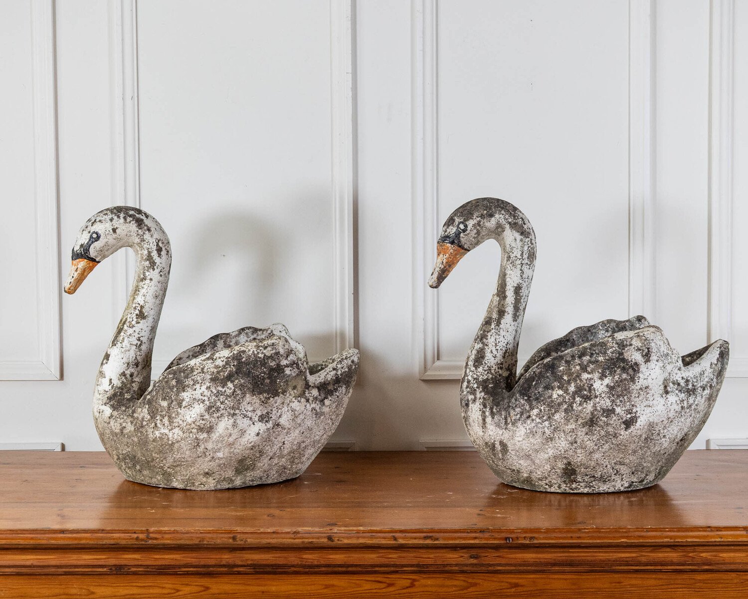Pair of English Cast Stone Swan Planters, circa 1950 - JAA
