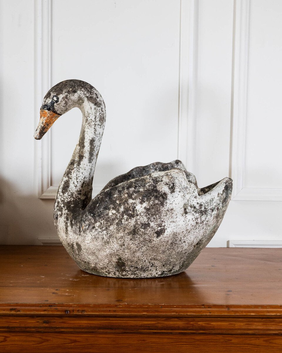 Pair of English Cast Stone Swan Planters, circa 1950 - JAA