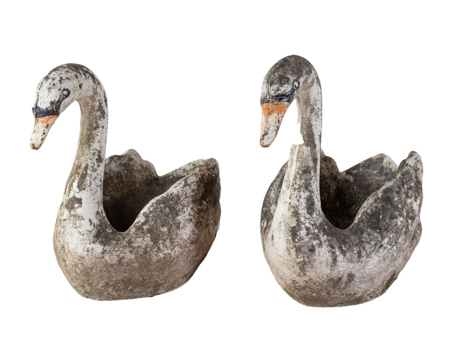 Pair of English Cast Stone Swan Planters, circa 1950