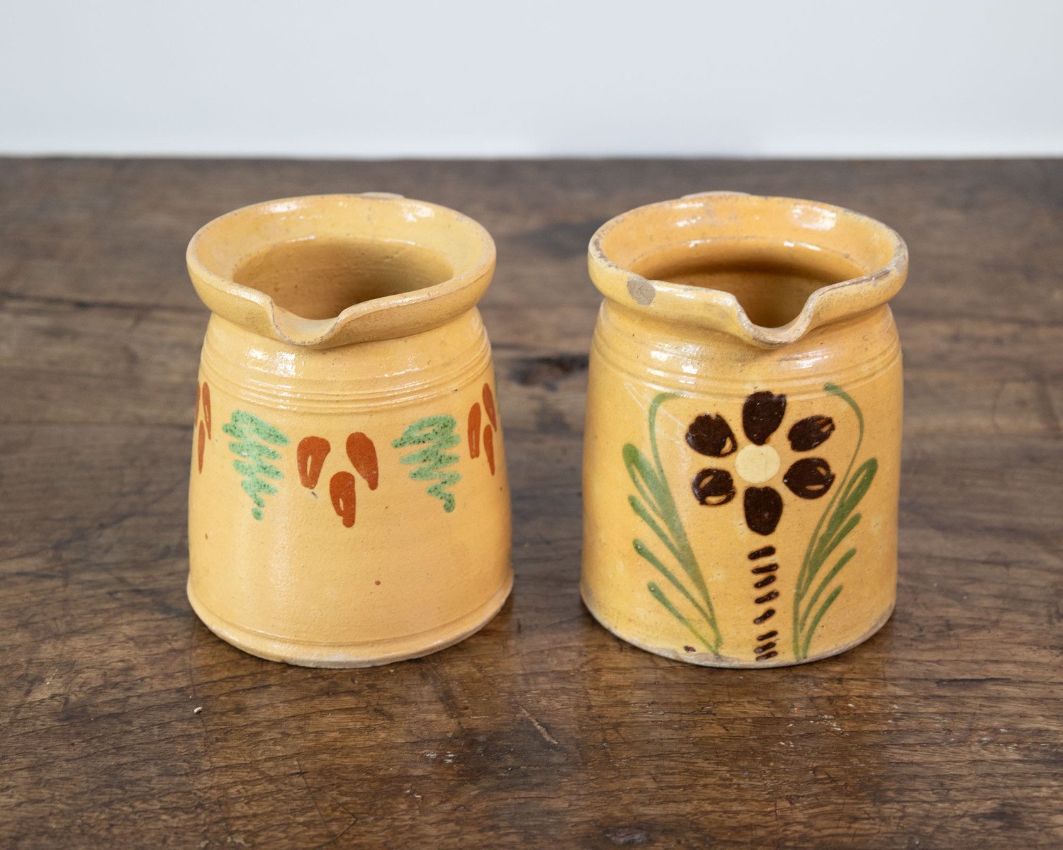 French 19th Century Terracotta Pottery Pitchers with Floral Décor - JAA