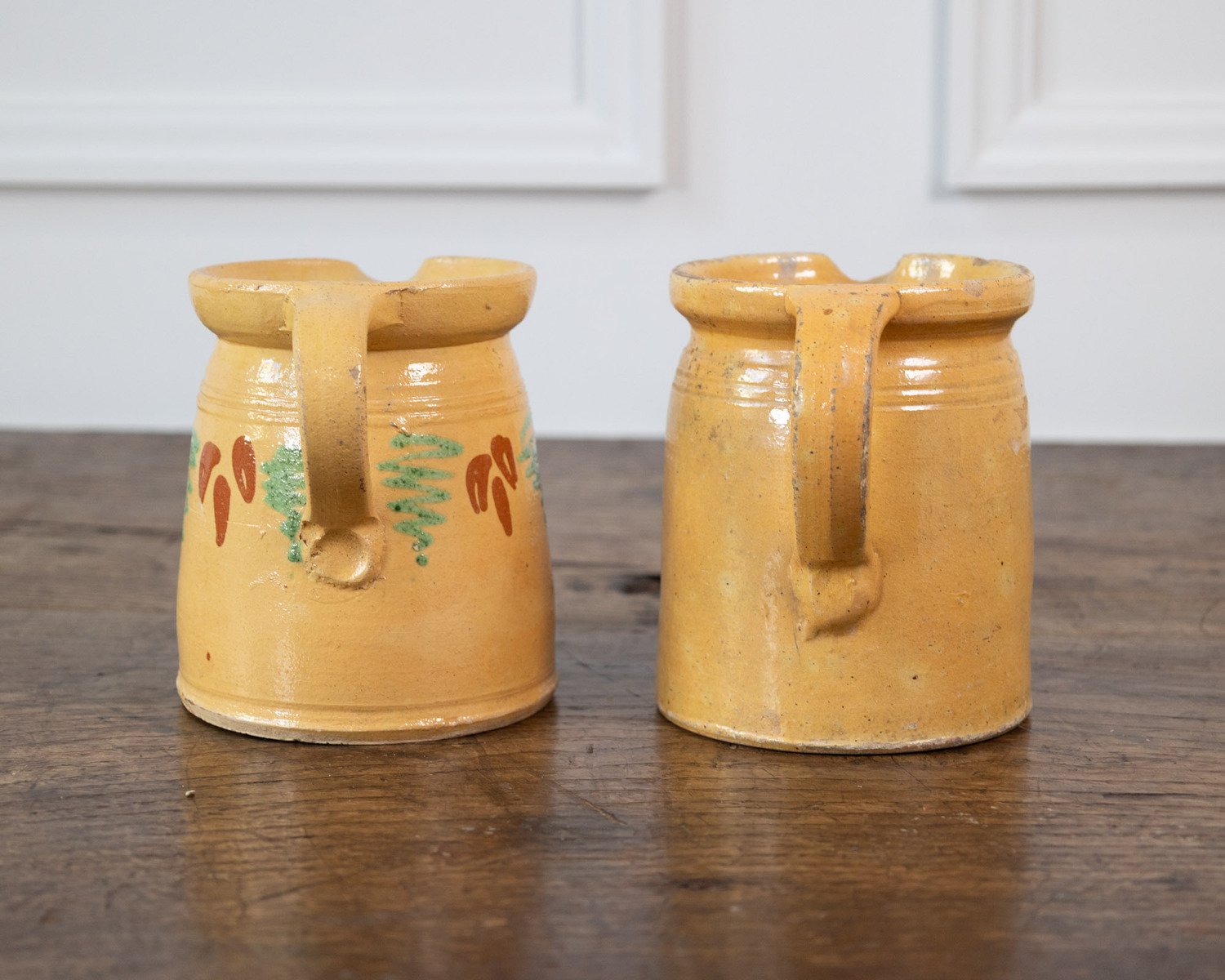 French 19th Century Terracotta Pottery Pitchers with Floral Décor - JAA