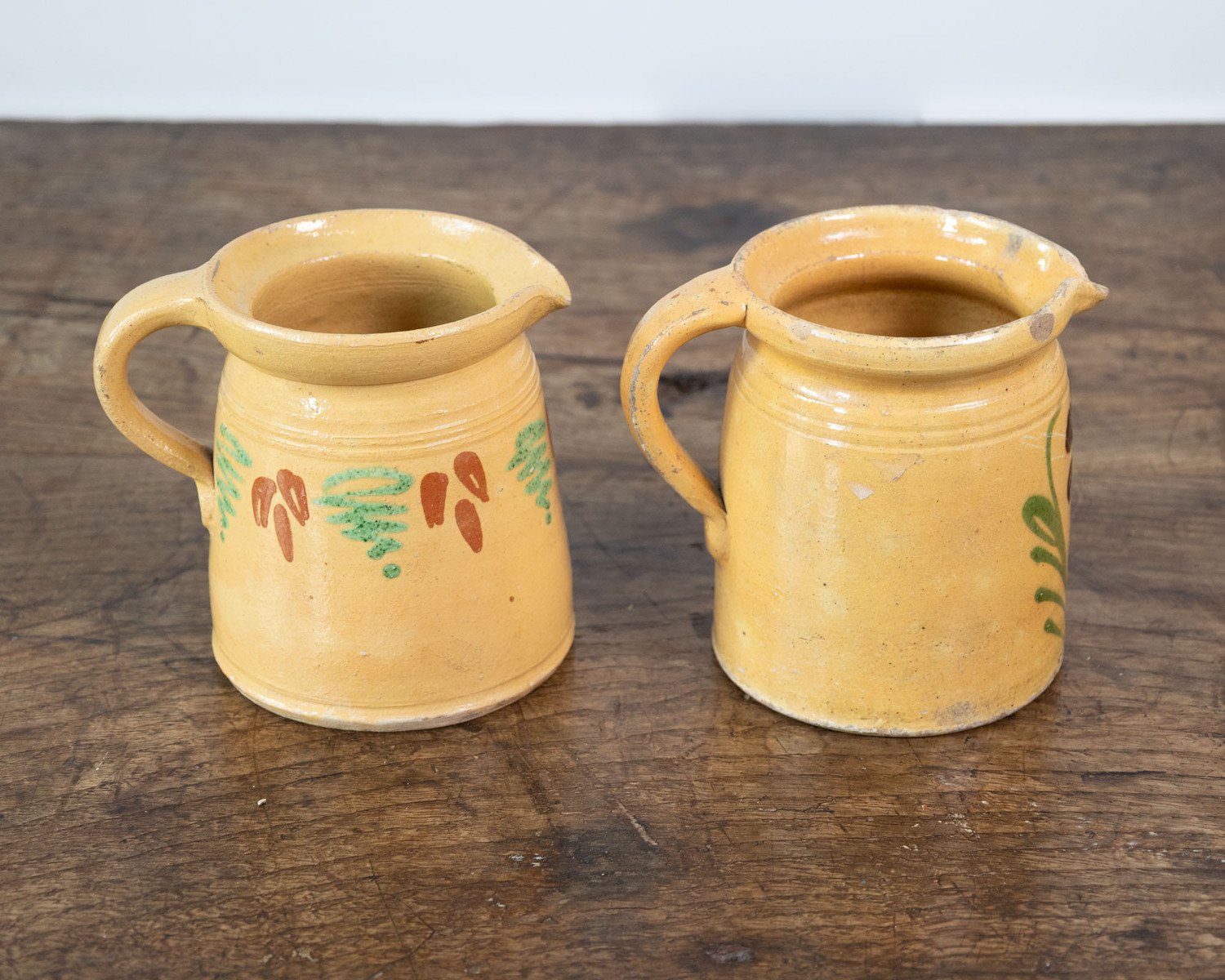 French 19th Century Terracotta Pottery Pitchers with Floral Décor - JAA