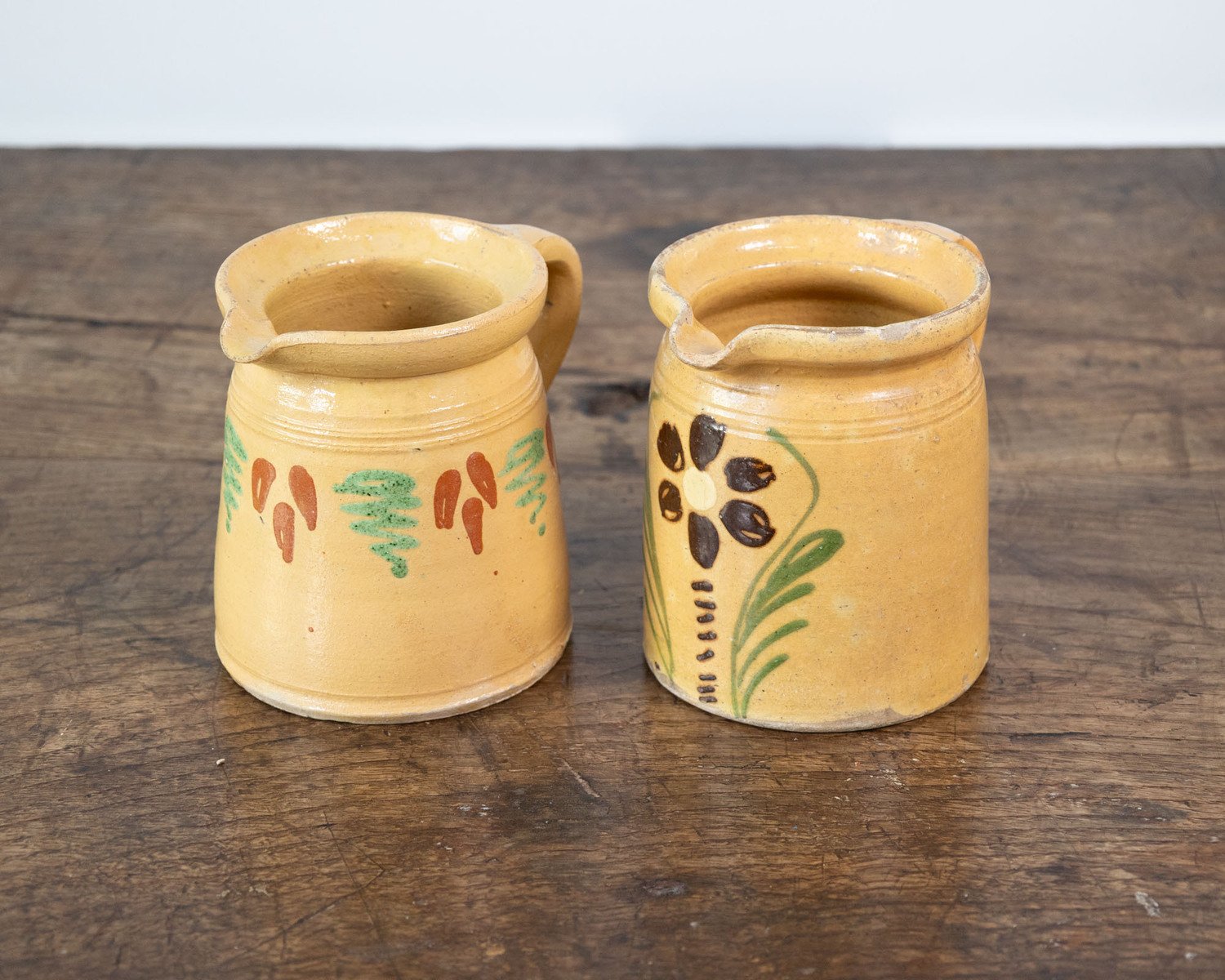 French 19th Century Terracotta Pottery Pitchers with Floral Décor - JAA