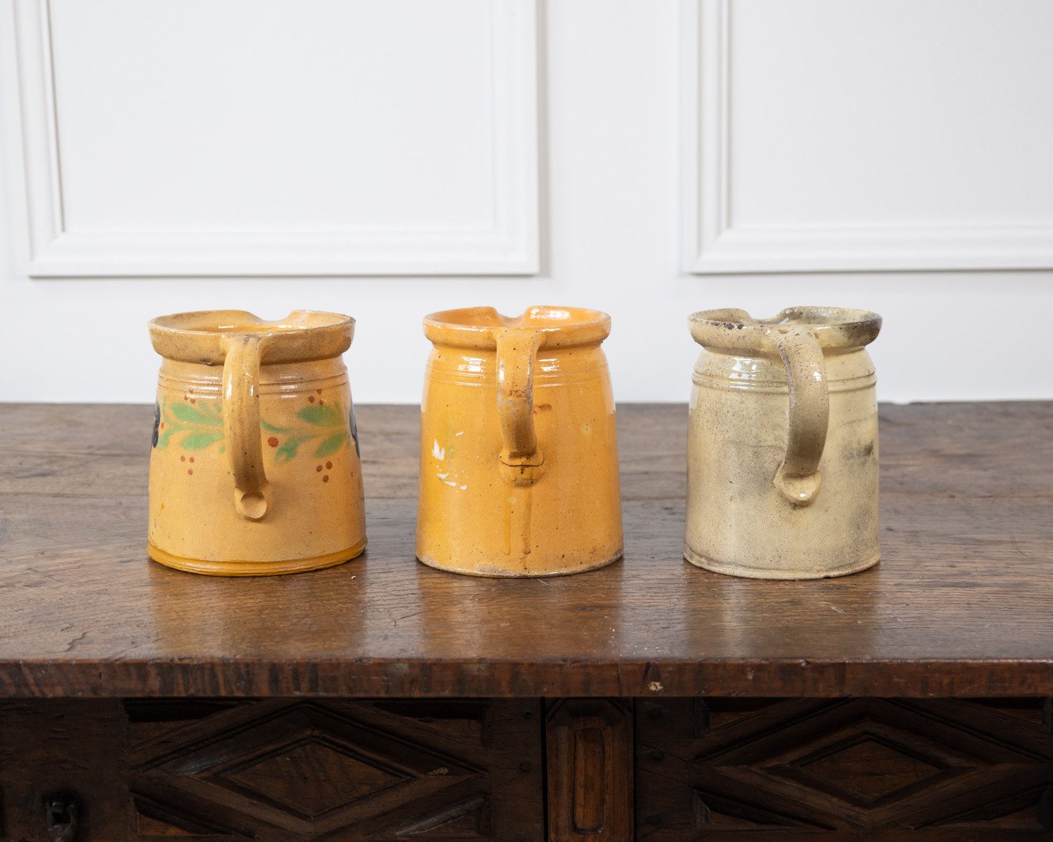 French 19th Century Terracotta Pottery Pitchers with Floral Décor - JAA