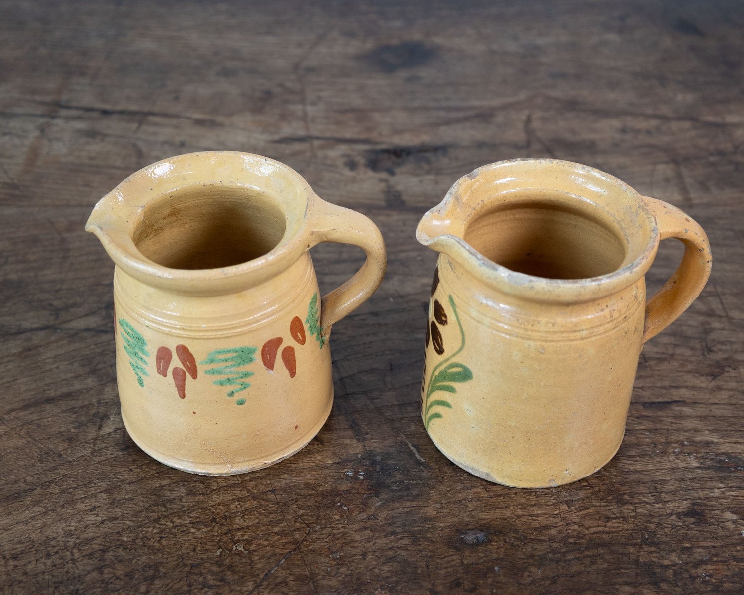 French 19th Century Terracotta Pottery Pitchers with Floral Décor - JAA