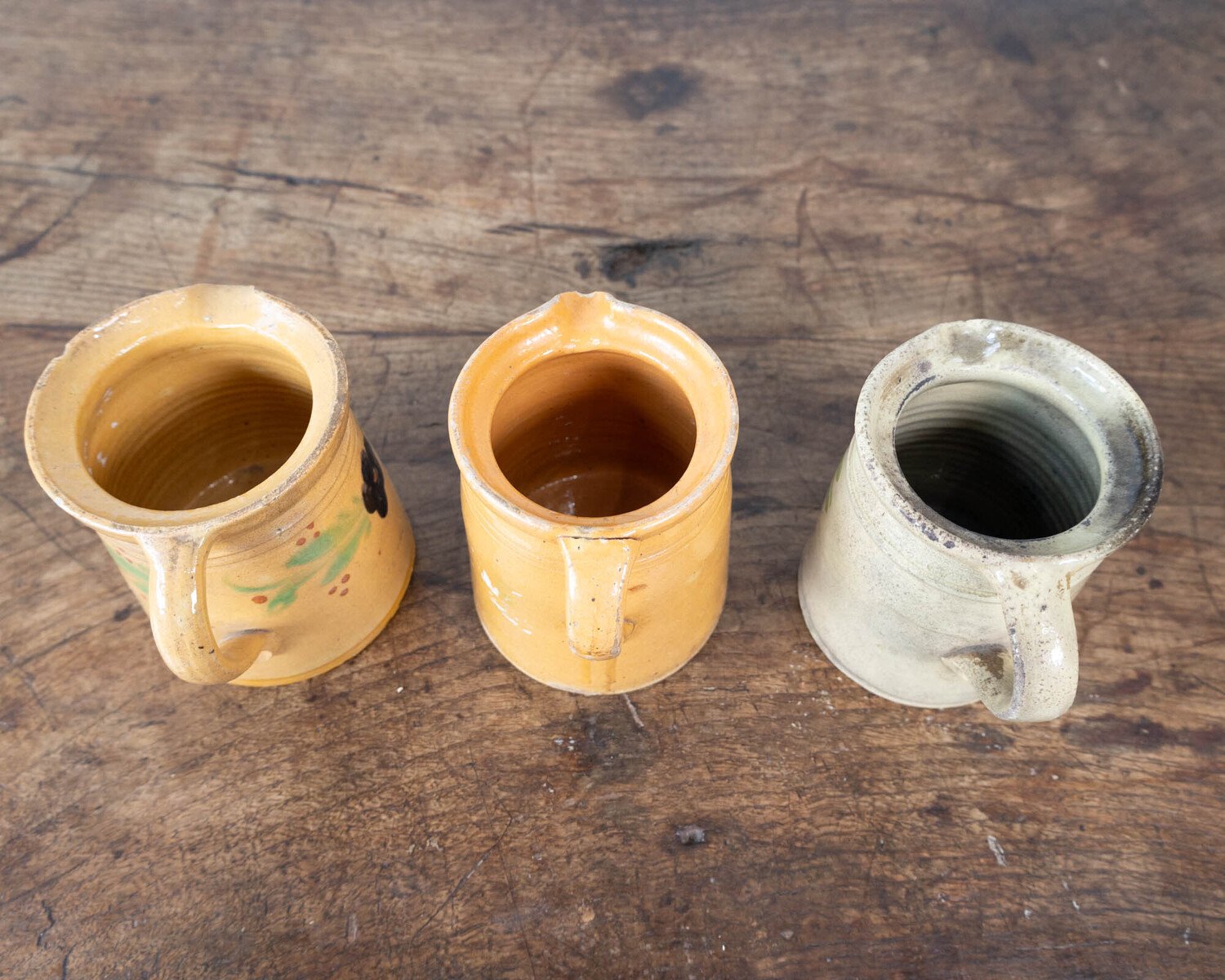 French 19th Century Terracotta Pottery Pitchers with Floral Décor - JAA